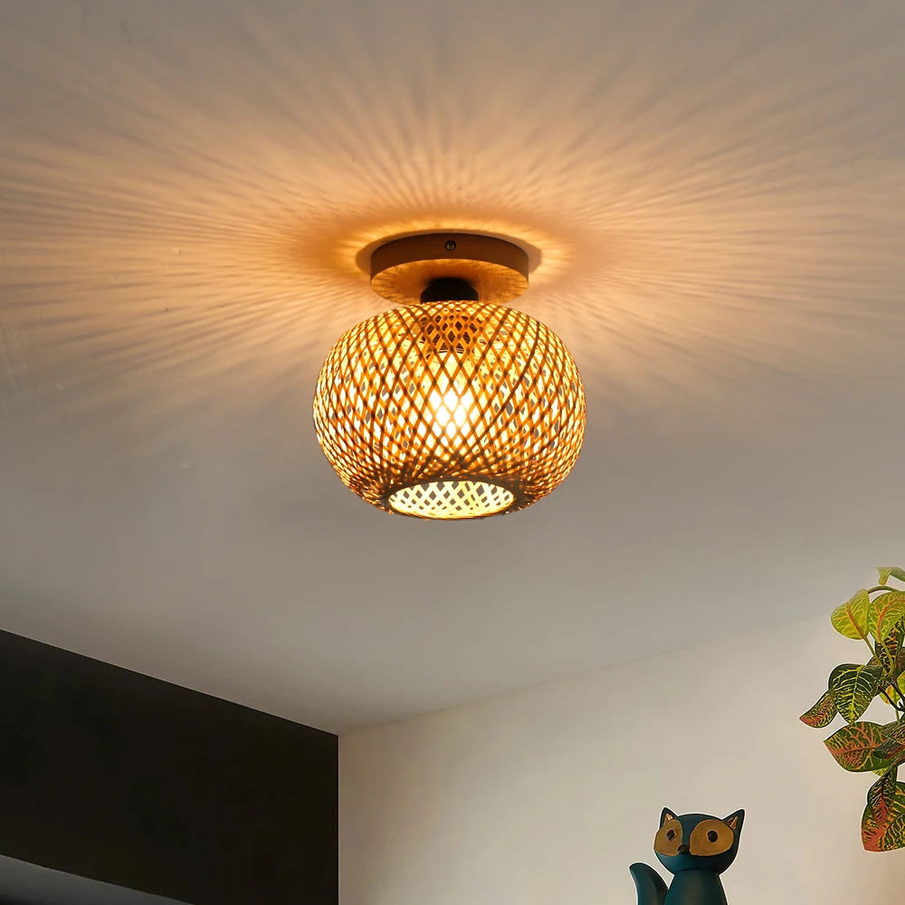 Handwoven Natural Bamboo Rattan Ceiling Lamp,