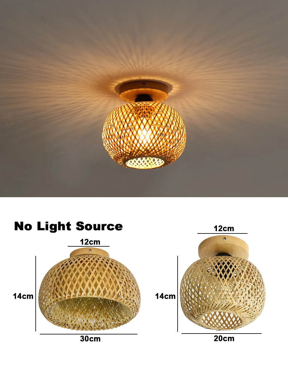 Handwoven Natural Bamboo Rattan Ceiling Lamp,