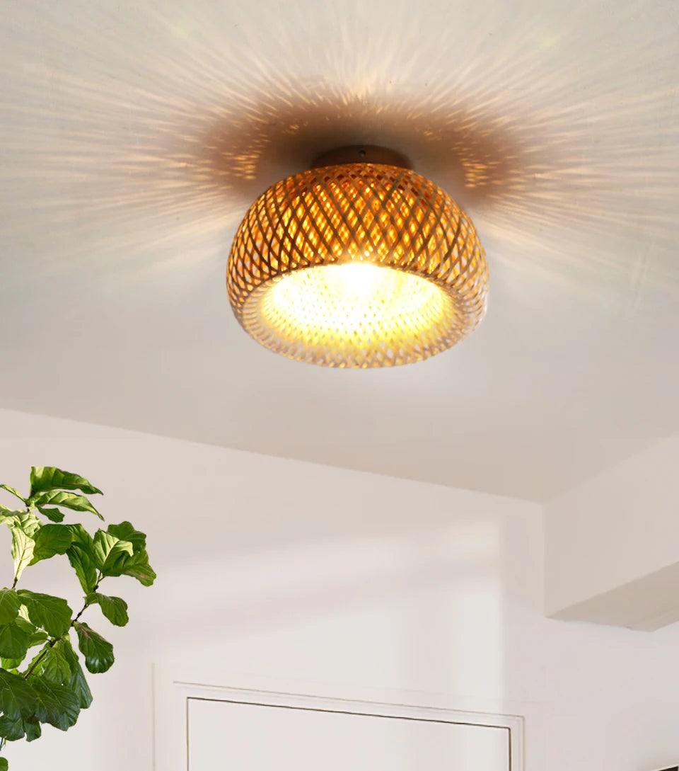 Handwoven Natural Bamboo Rattan Ceiling Lamp,