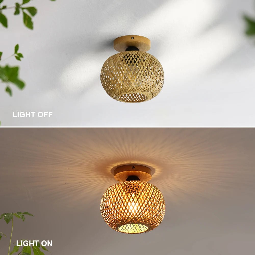 Handwoven Natural Bamboo Rattan Ceiling Lamp,