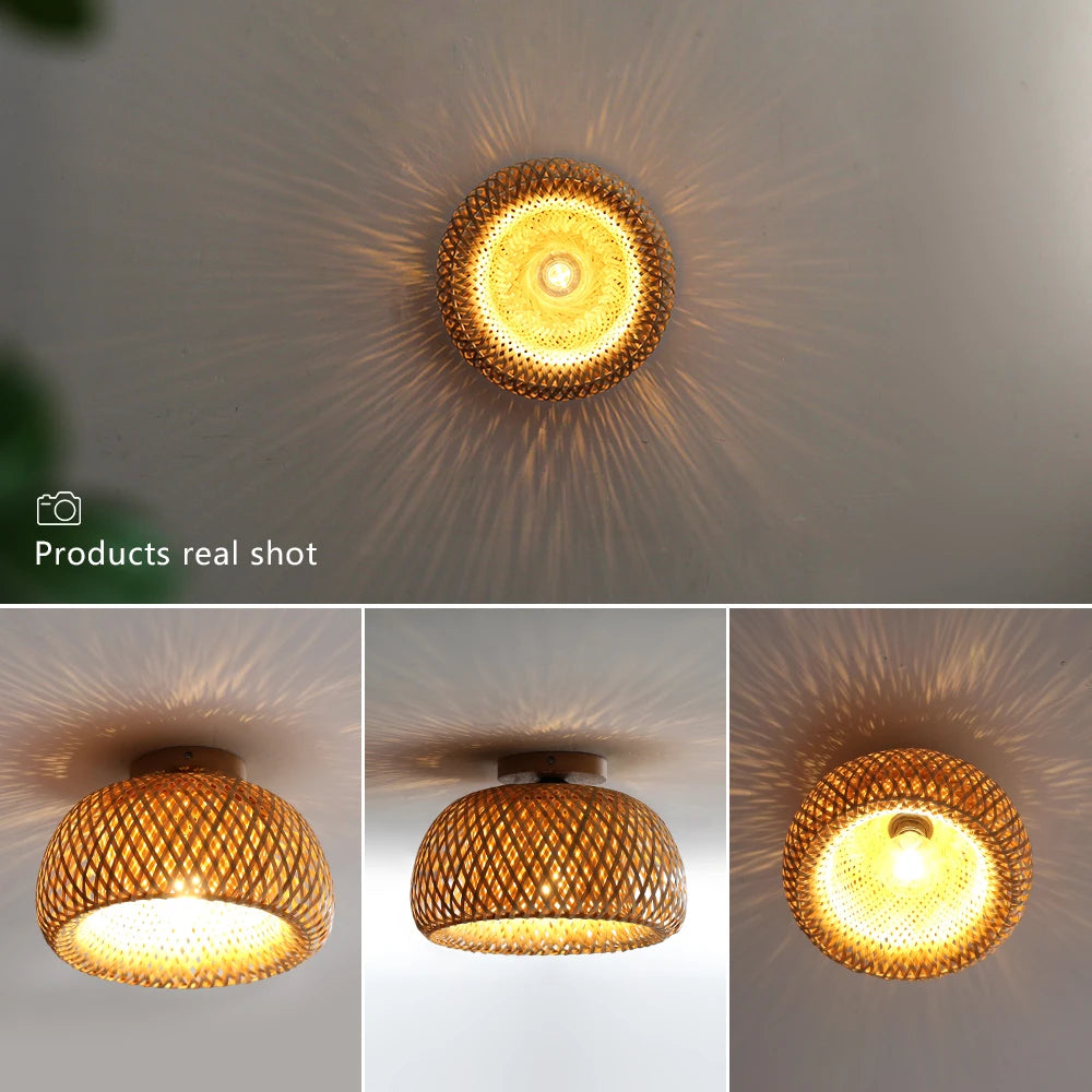 Handwoven Natural Bamboo Rattan Ceiling Lamp,