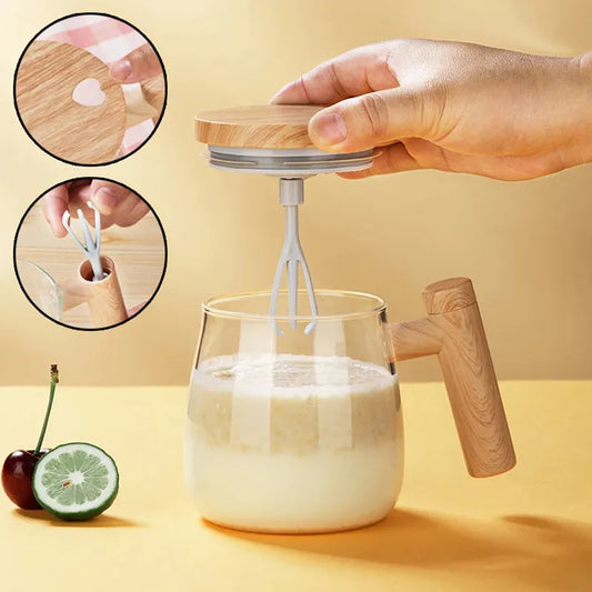 electric glass stirring cup with handle and lid