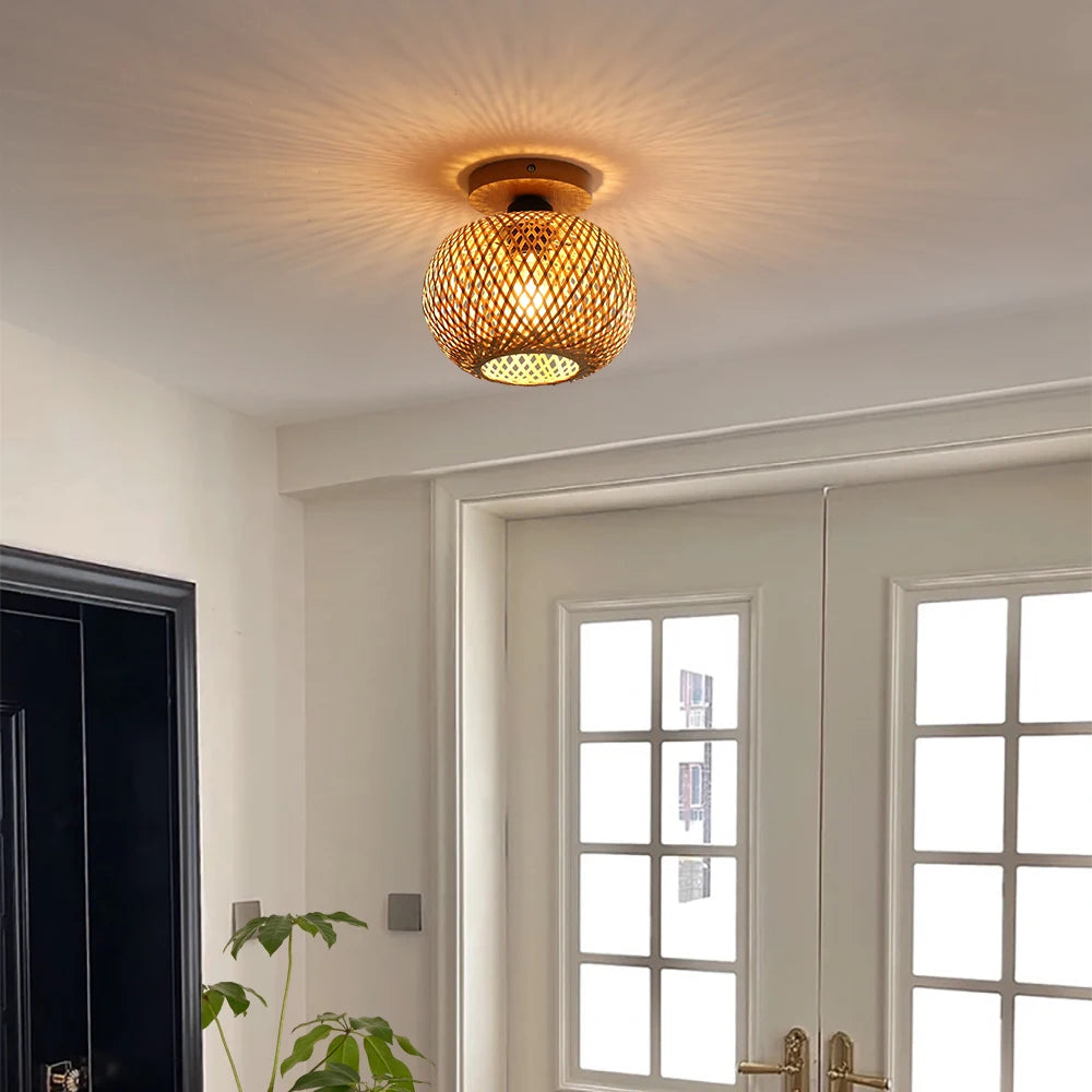 Handwoven Natural Bamboo Rattan Ceiling Lamp,