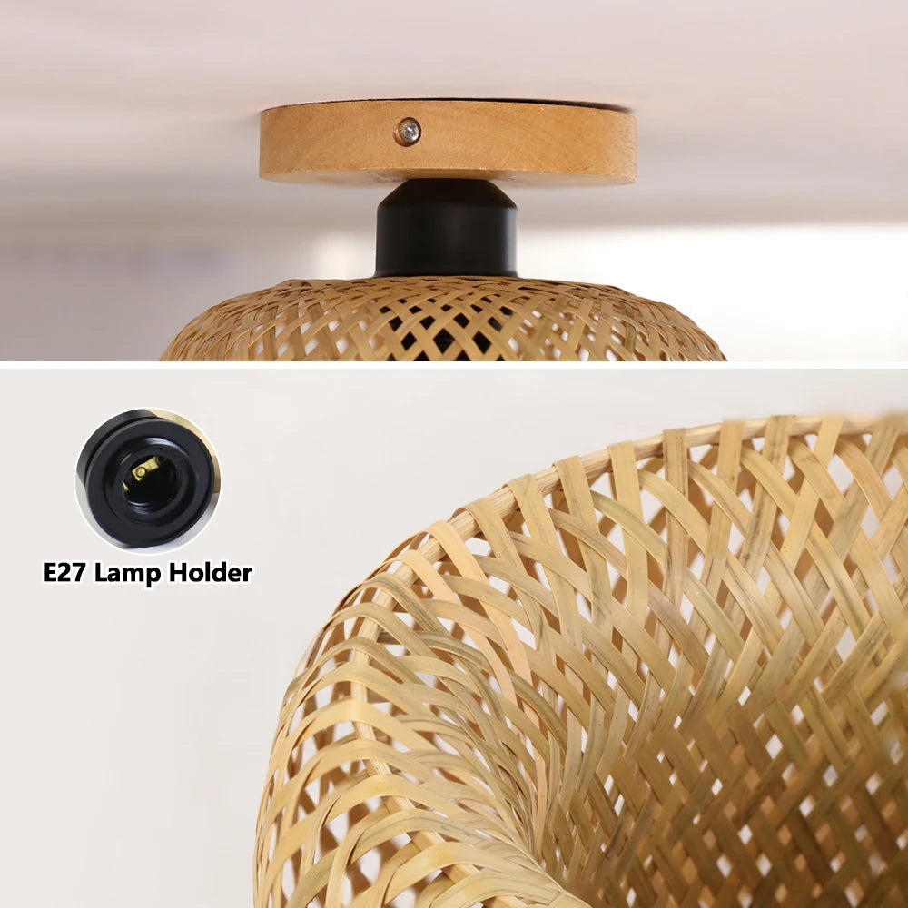 Handwoven Natural Bamboo Rattan Ceiling Lamp,