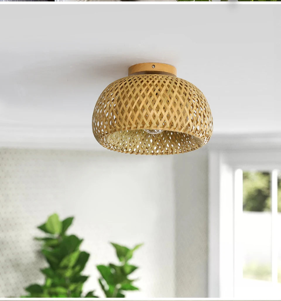 Handwoven Natural Bamboo Rattan Ceiling Lamp,