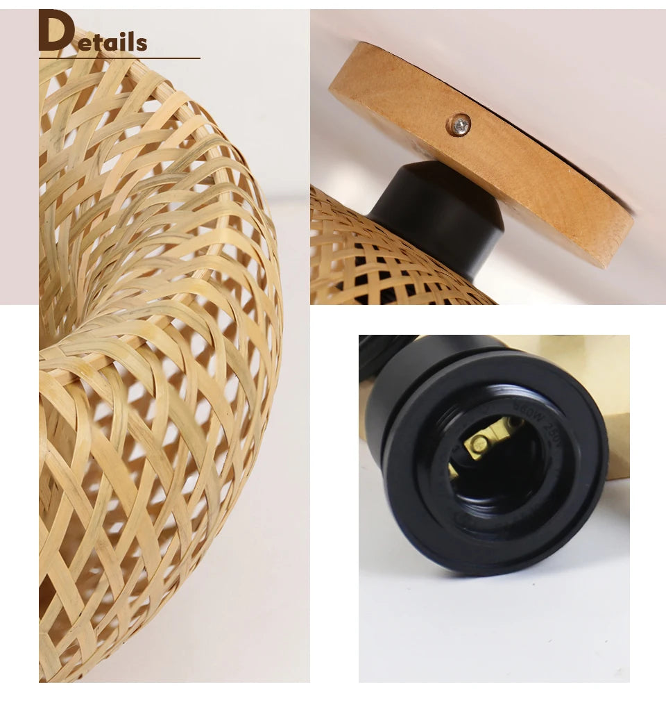 Handwoven Natural Bamboo Rattan Ceiling Lamp,